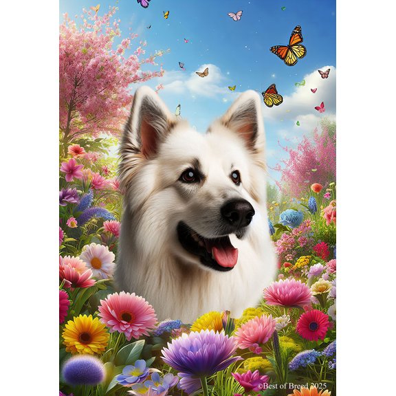 German Shepherd White - Best of Breed Spring Butterfly Outdoor Garden Flag 12" x 17" Mailbox Flag