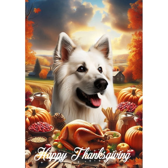 German Shepherd White - Best of Breed Thanksgiving Outdoor House Flag 28" x 40" Mailbox Flag Dog Flag