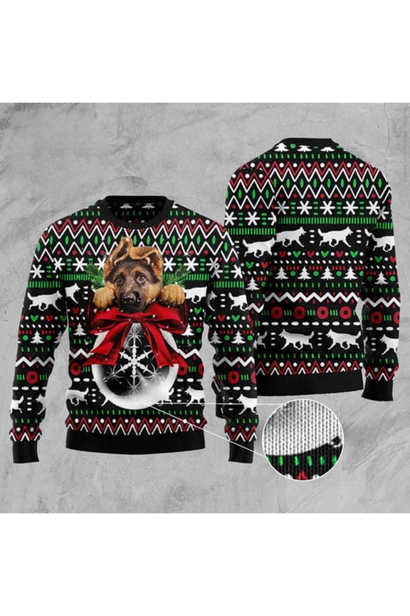 German Shepherd Xmas Ball 3D Christmas Sweater, Funny Xmas Sweater, Sweater Xmas
