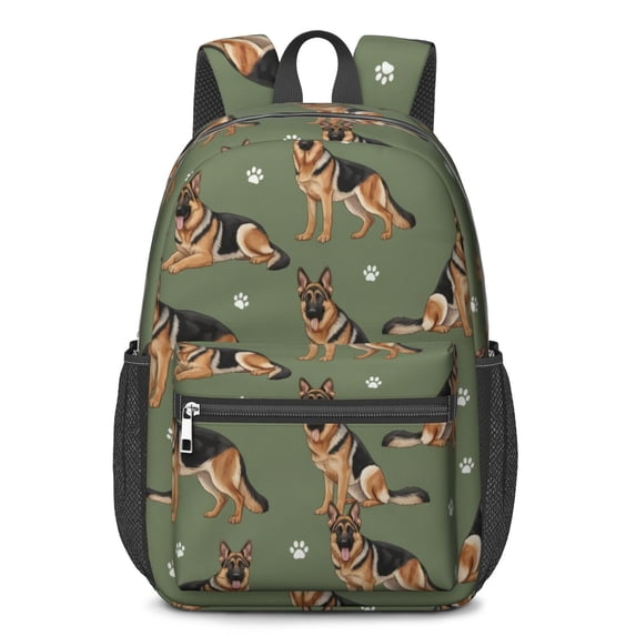 German Shepherd and Dog Paw Print 17" School Backpacks for Teens,Waterproof Oxford Fabric,S-Shape Padded Straps for School,Travel,Hiking,Camping