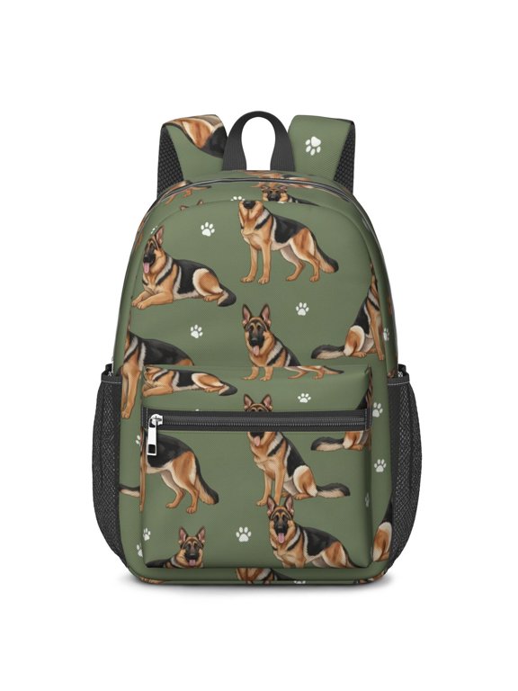German Shepherd and Dog Paw Print 17" School Backpacks for Teens,Waterproof Oxford Fabric,S-Shape Padded Straps for School,Travel,Hiking,Camping
