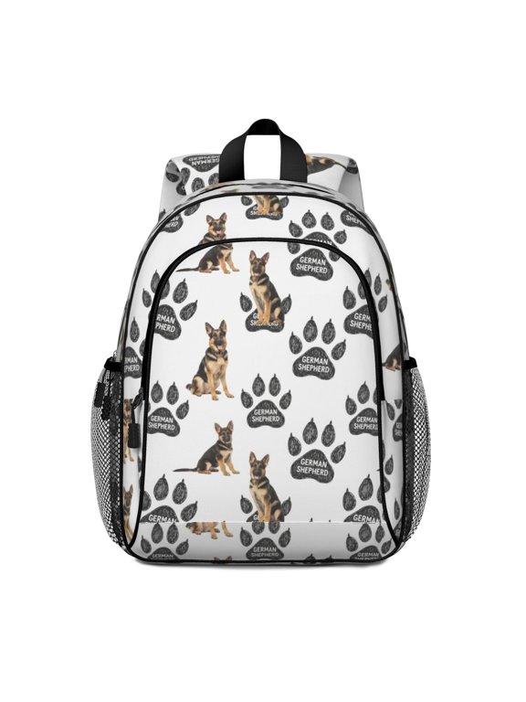 German Shepherd and Dog Paw Print Backpack for School, Cute School Bag with Adjustable Shoulder Straps and Padded Back, 15"x11.42"x5.5"