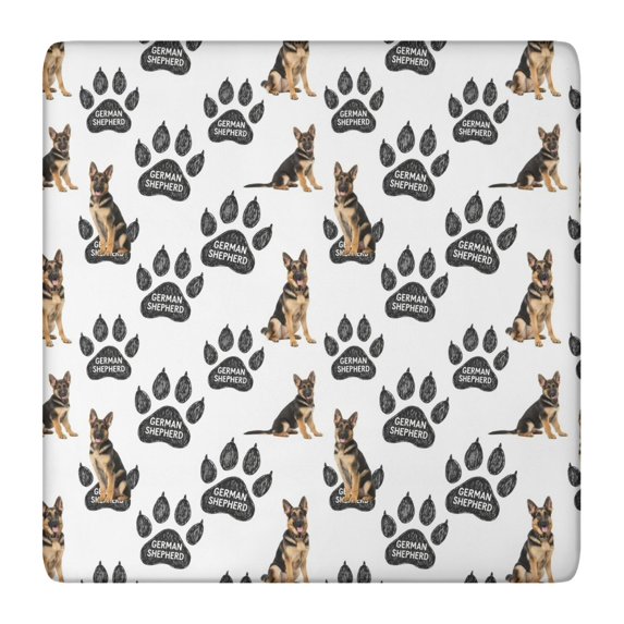 German Shepherd and Dog Paw Print Square Fitted Tablecloth with Elastic Edge, Washable Table Cover for Home Kitchen Party and Daily Decor 36in(91cm)
