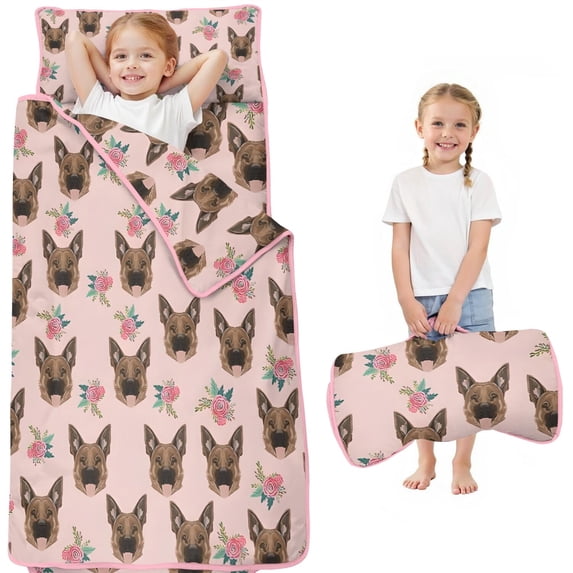 German Shepherd and Pioneer Flower Toddler Nap Mats for Kids Preschool,Sleeping Mat Bag or Kids,Toddler Sleeping Bag,Toddler Nap Mat or Daycare