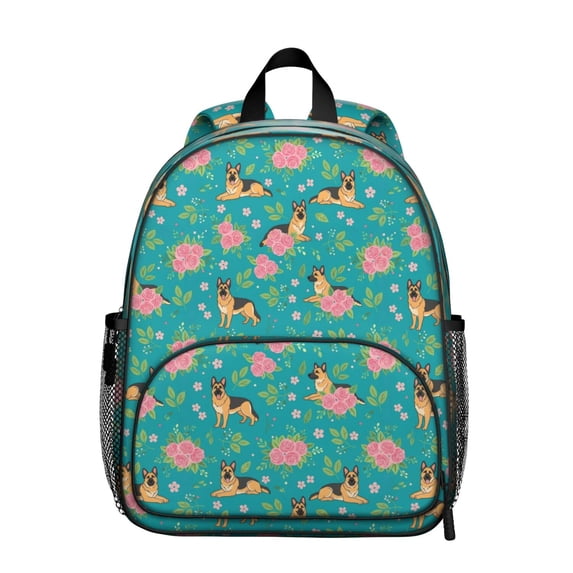 German Shepherd and Rose Backpack for School, Cute School Bag with Adjustable Shoulder Straps and Padded Back, 13.8"x11.4"x6"
