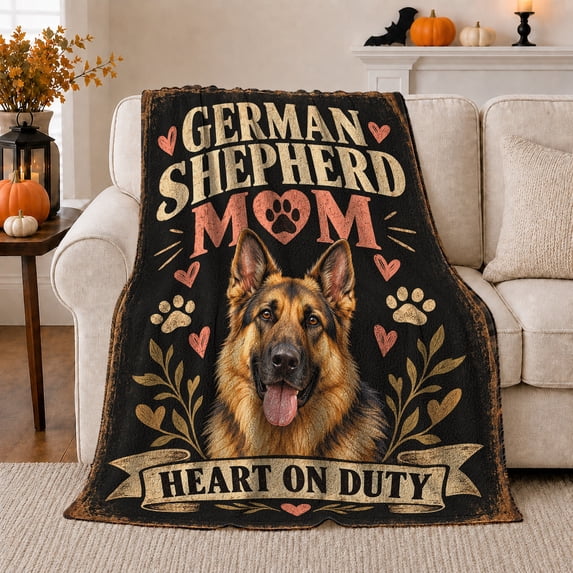 German Shepherd person Heart Duty Floral Portrait, Cozy Pet Portrait Pattern, Warm Flannel Blanket for Living Room and Reading Nook, Dog Moms decorative theme Gift, Pet Lover Home Decor