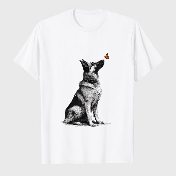 German Shepherd with Butterfly Minimalist Dog Lover Design T-Shirt