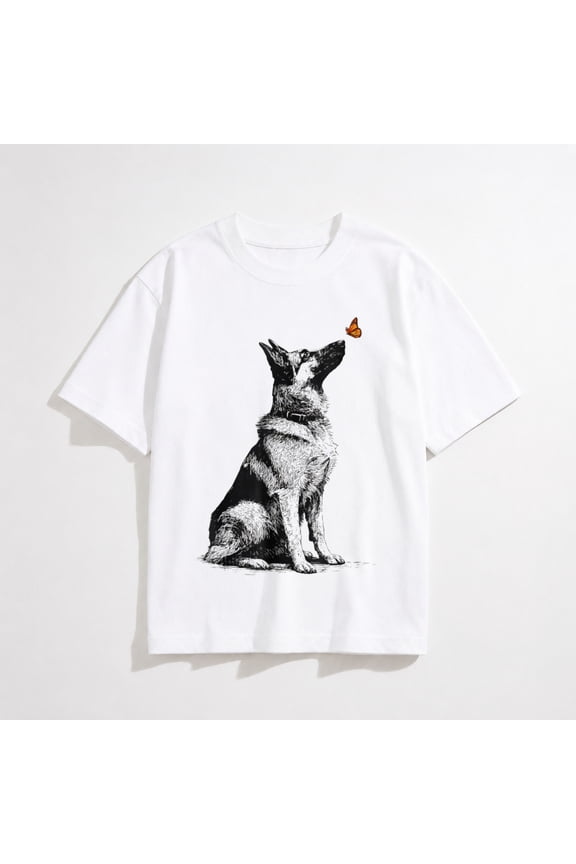 German Shepherd with Butterfly Minimalist Dog Lover Design T-Shirt