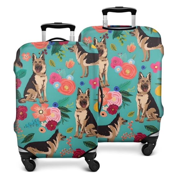German Shepherd with Pioneer Flower Luggage Cover Fashion Suitcase Cover Baggage Covers Fit 25-28 Inch Luggage (Go Travel)