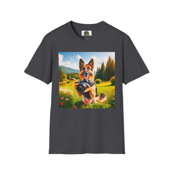 German Shepherd taking photos shirt