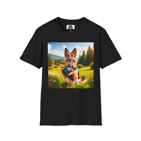 German Shepherd taking photos shirt