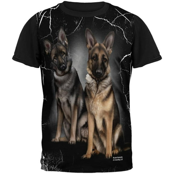 German Shepherds Live Forever All Over Mens Black Back T Shirt Multi SM