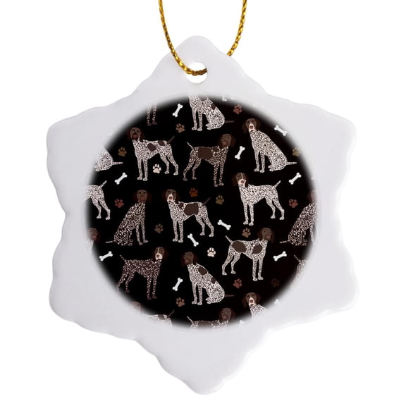 3drose, German Shorthaired Pointer, 3 inch Snowflake Porcelain Ornament