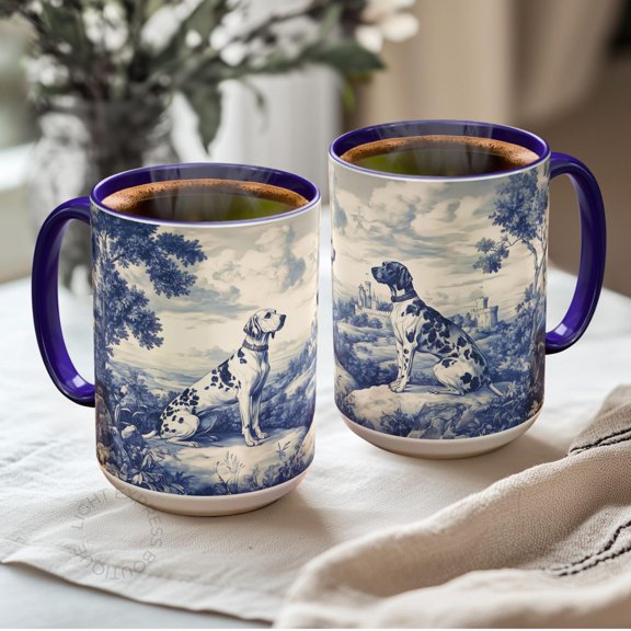 German Shorthaired Pointer Blue Toile Mug - Two GSPs French Toile de Jouy Vintage Style Coffee Cup for Dog Lovers, Toile Castle Tea Cup Gift