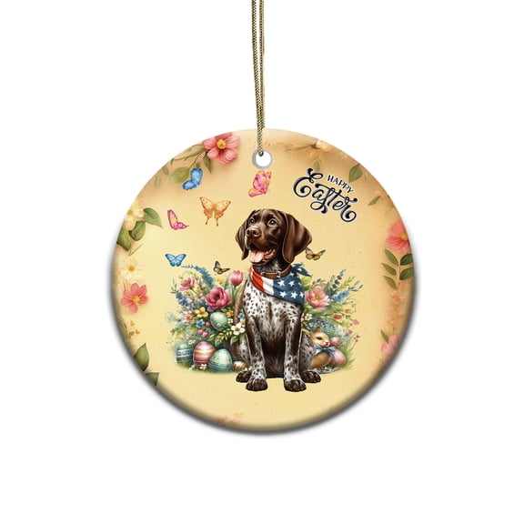 German Shorthaired Pointer Celebrates Spring and Enjoys a Happy Easter Ceramic Round Ornament GSP Lover Dog Gift Home Tree Decor - 02001