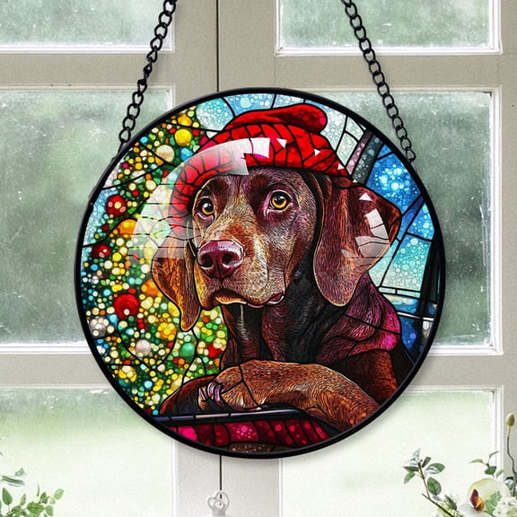 German Shorthaired Pointer Christmas Tree Dog Ornament 2025 - German Shorthaired Pointer Dog Christmas Stained Glass SunCatcher for Window, Dog Christmas Decoration, Christmas Keepsake