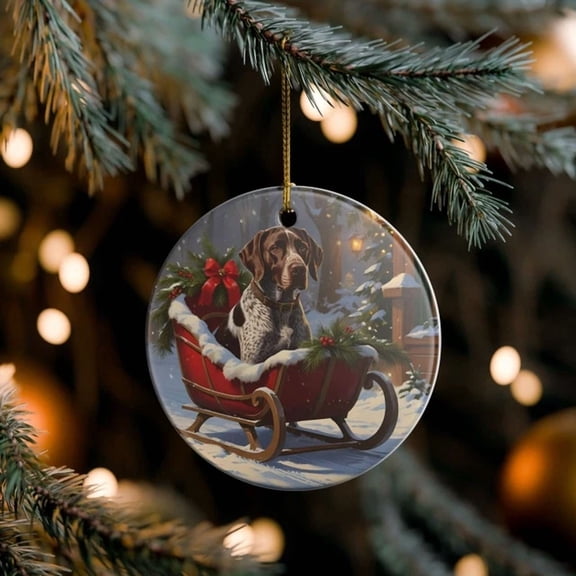German Shorthaired Pointer Collectible Ceramic Christmas Holiday Dog 2D FLAT CIRCLE Ceramic Ornament