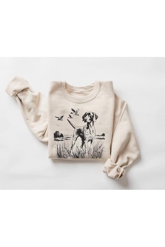 German Shorthaired Pointer Crewneck Sweatshirt, Retro GSP Duck Hunting Sweater, Dog Nature Scene Pullover506 Sweatshirt All Size S-5XL