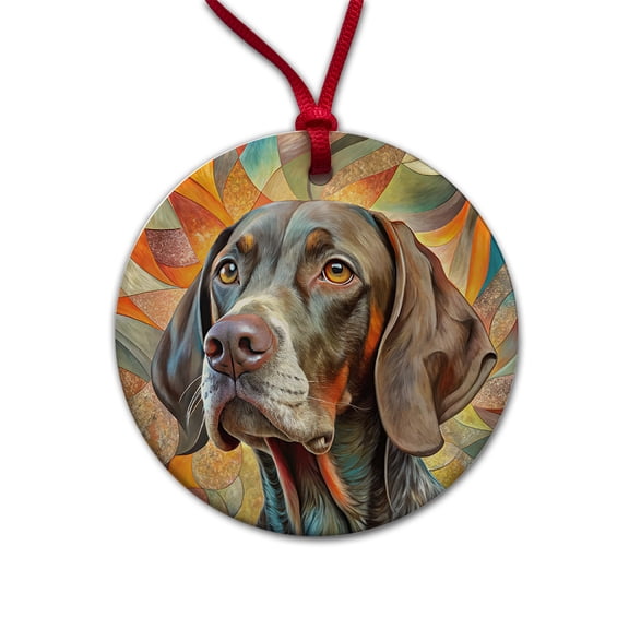 German Shorthaired Pointer Dog Abstract Art Christmas Tree Holiday Round Ceramic Ornament