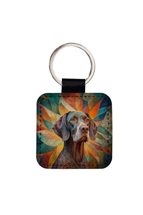 German Shorthaired Pointer Dog Abstract Stylized Art Faux Leather Square Keychain