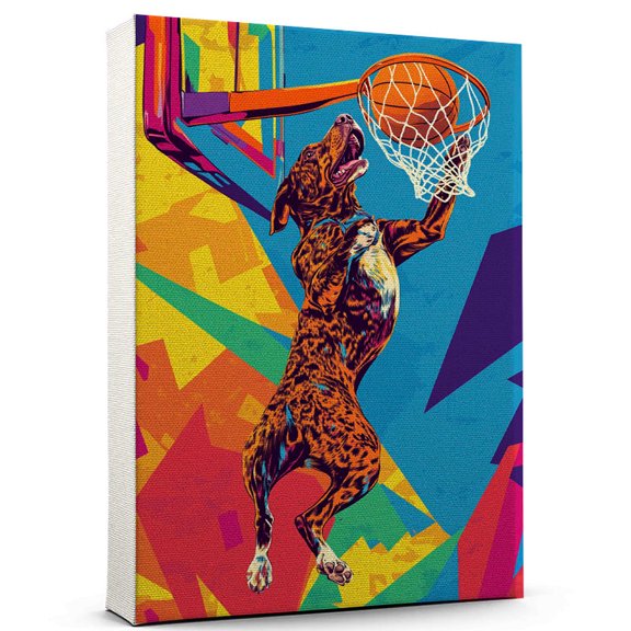 German Shorthaired Pointer Dog Basketball Stretched Canvas Size 8x12 – Funny German Shorthaired Pointer Dog Playing Basketball Canvas Wall Art for Sports Lovers, Pet Lovers, Home Decor
