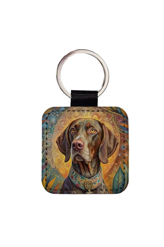 German Shorthaired Pointer Dog Bohemian Art Faux Leather Square Keychain