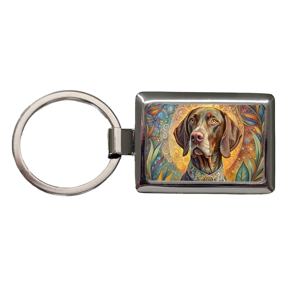German Shorthaired Pointer Dog Bohemian Art Metal Rectangle Keychain