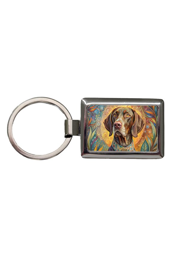 German Shorthaired Pointer Dog Bohemian Art Metal Rectangle Keychain