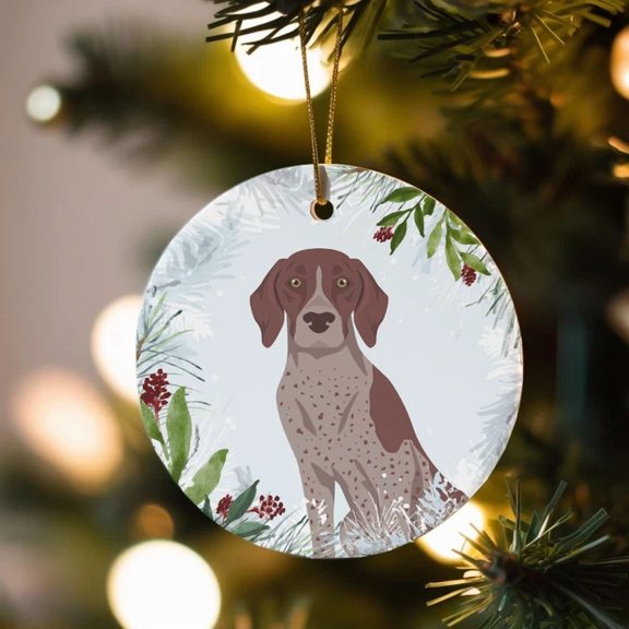 German Shorthaired Pointer Dog Christmas 2D FLAT CIRCLE Ceramic Ornament