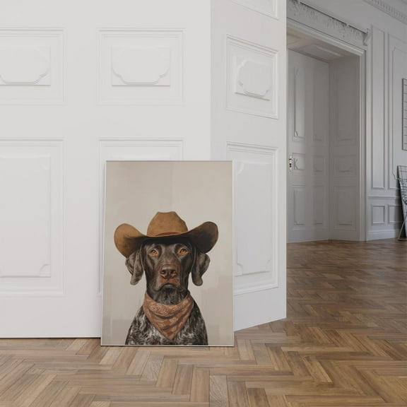 German Shorthaired Pointer Dog Cowgirl Hat Print, Neutral Aesthetic Print, Western Trendy Wall Art, Cowboy Hat Print, Funky Western Art Wall Art Decor For Home Office, 8x12 UNFRAMED