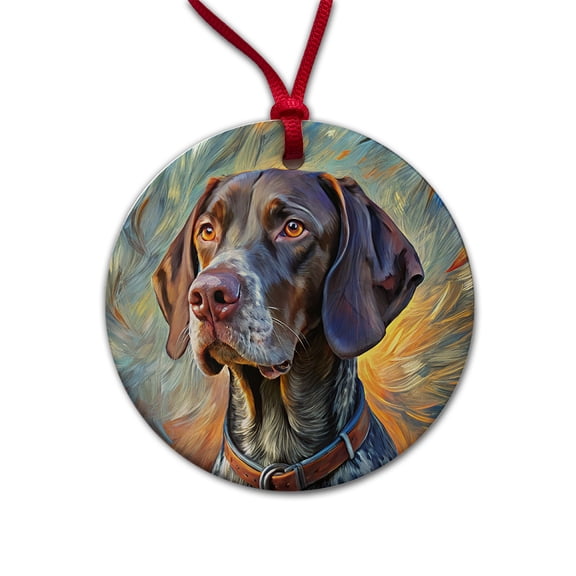 German Shorthaired Pointer Dog Expressionism Art Christmas Tree Holiday Round Ceramic Ornament