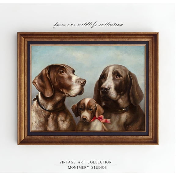 German Shorthaired Pointer Dog Family Print, Hunting Dog Wall Art, Gsp Boy Nursery Decor, Bird Dog, Vintage Pointer Portrait An82 #422, Unframed Canvas Size 16x24