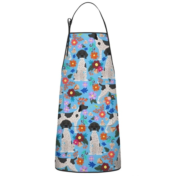German Shorthaired Pointer Dog and Flower Apron-Garden Aprons for Women with Pockets-Cotton Linen Waterproof Kitchen Cooking Gardening Aprons Adjustable for Kitchen,Cooking,BBQ and Salon 33x27 Inch