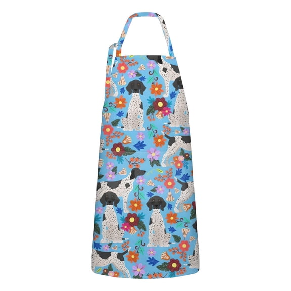 German Shorthaired Pointer Dog and Flower Apron-Garden Aprons for Women with Pockets-Cotton Linen Waterproof Kitchen Cooking Gardening Aprons Adjustable for Kitchen,Cooking,BBQ and Salon 33x27 Inch