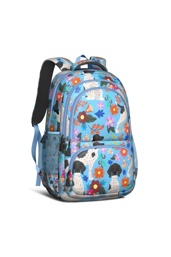 German Shorthaired Pointer Dog and Flower Backpack for School,Cute School Bag,Schoolbag with Adjustable Shoulder Straps & Padded Back,16.9 Inch