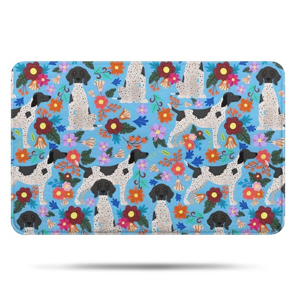 German Shorthaired Pointer Dog and Flower Bathroom Rugs Mat,Non Slip Microfiber Bathroom Rug,Rubber Backing,Soft Bathroom Mats for Bathroom Floor,Tub and Shower,17x27in(43x68cm)