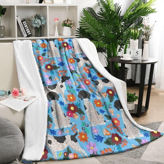 German Shorthaired Pointer Dog and Flower Blanket,Comfortable Soft Flannel Throw Blanket,All Season,Warm Lightweight Blankets for Sofa Bed Couch Living Room Chair,50"x60"(130x150cm)