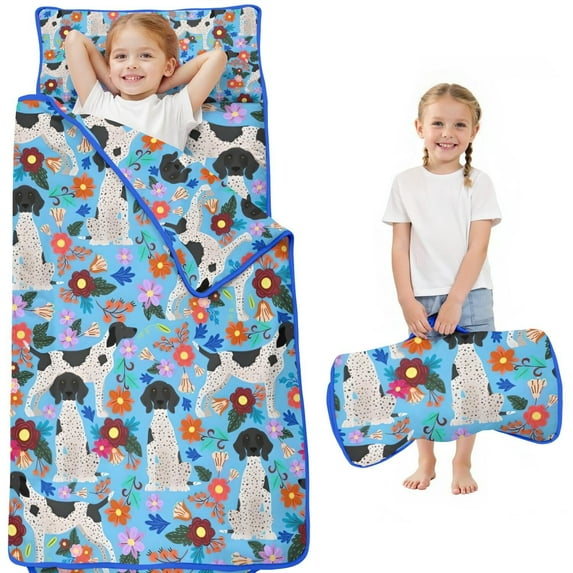 German Shorthaired Pointer Dog and Flower Toddler Nap Mats for Kids Preschool,Sleeping Mat Bag or Kids,Toddler Sleeping Bag,Toddler Nap Mat or Daycare