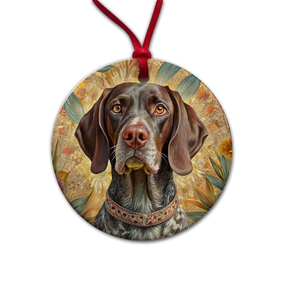 German Shorthaired Pointer Dog French Bohemian Art Christmas Tree Holiday Round Ceramic Ornament