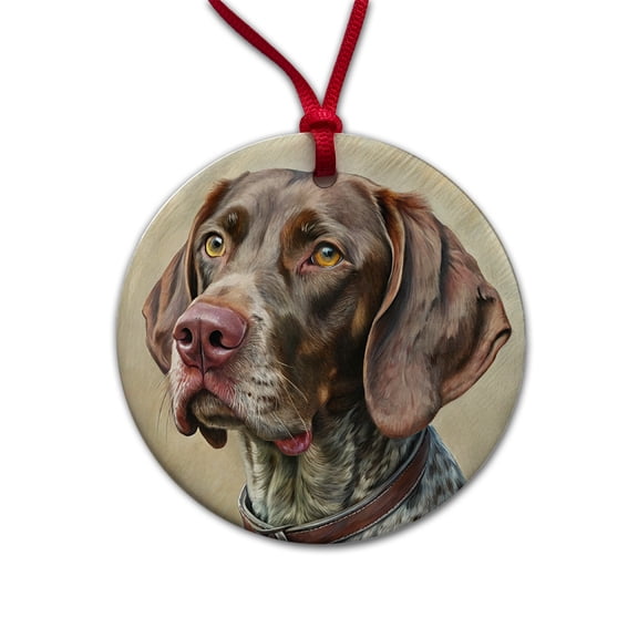German Shorthaired Pointer Dog Illustration Christmas Tree Holiday Round Ceramic Ornament