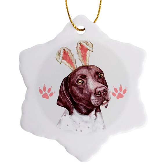 3drose, German Shorthaired Pointer Dog in Pink Bunny Ears for Easter, 3 inch Snowflake Porcelain Ornament
