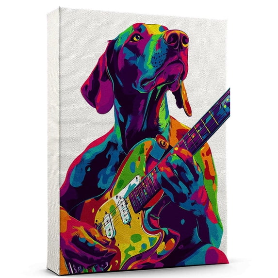 German Shorthaired Pointer Dog Playing Electric Guitar Wall Canvas Size 8x12 – German Shorthaired Pointer Canvas Art for Dog Lovers, Electric Guitar Canvas Wall Decor