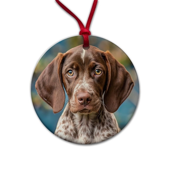 German Shorthaired Pointer Dog Puppy Photo Christmas Tree Holiday Round Ceramic Ornament