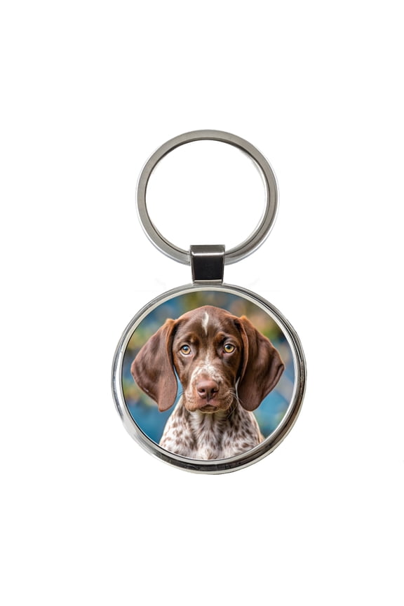 German Shorthaired Pointer Dog Puppy Photo Metal Round Keychain