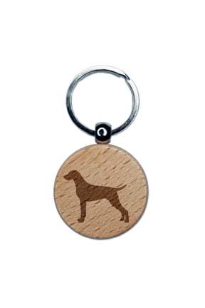 German Shorthaired Pointer Dog Solid Round Keychain Charm Tag - Engraved Wood