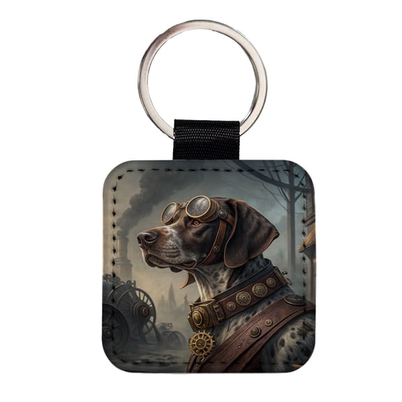 German Shorthaired Pointer Dog Steampunk Faux Leather Square Keychain