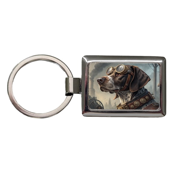 German Shorthaired Pointer Dog Steampunk Metal Rectangle Keychain