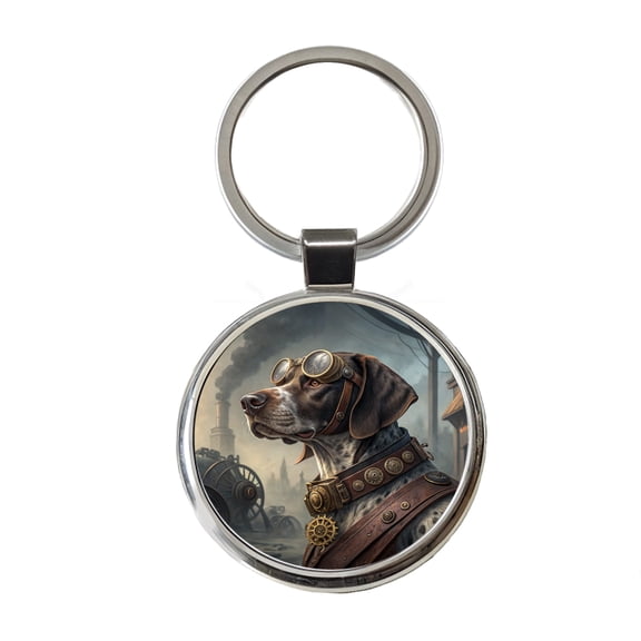 German Shorthaired Pointer Dog Steampunk Metal Round Keychain