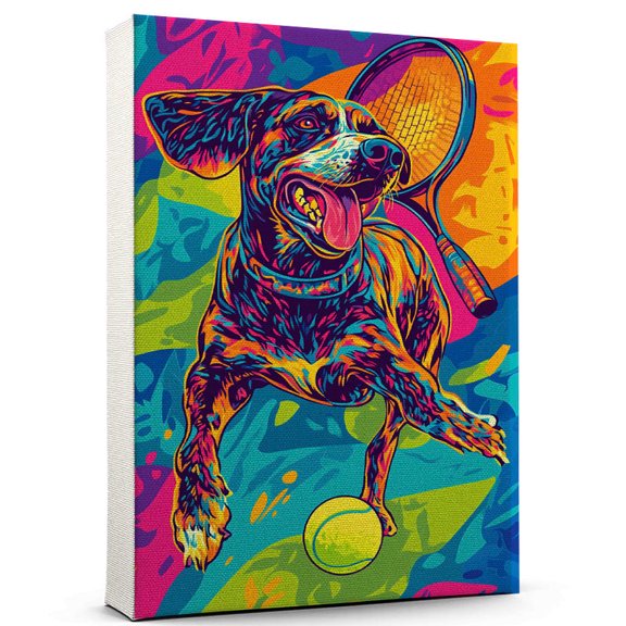German Shorthaired Pointer Dog Stretched Canvas Size 8x12 Tennis Canvas – Cute German Shorthaired Pointer Canvas Wall Art of Puppy Playing Tennis, Perfect for Dog and Sports Fans