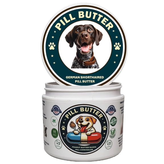Pill Butter: German Shorthaired Pointer Dog Treats to Wrap Pills - Moldable Non-Sticky Paste of Human Grade Real Dog Peanut Butter (60 Servings)